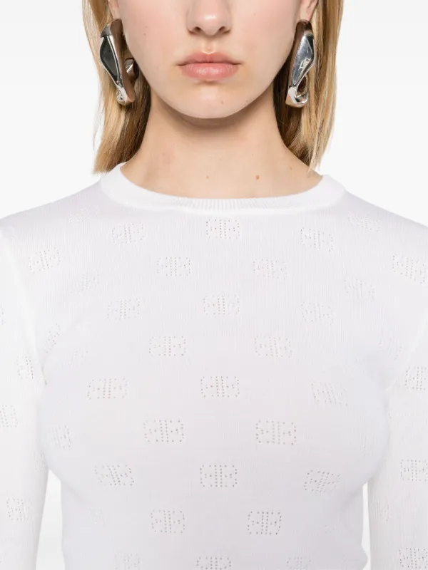 Balenciaga BB-pattern open-knit Jumper | White | FARFETCH