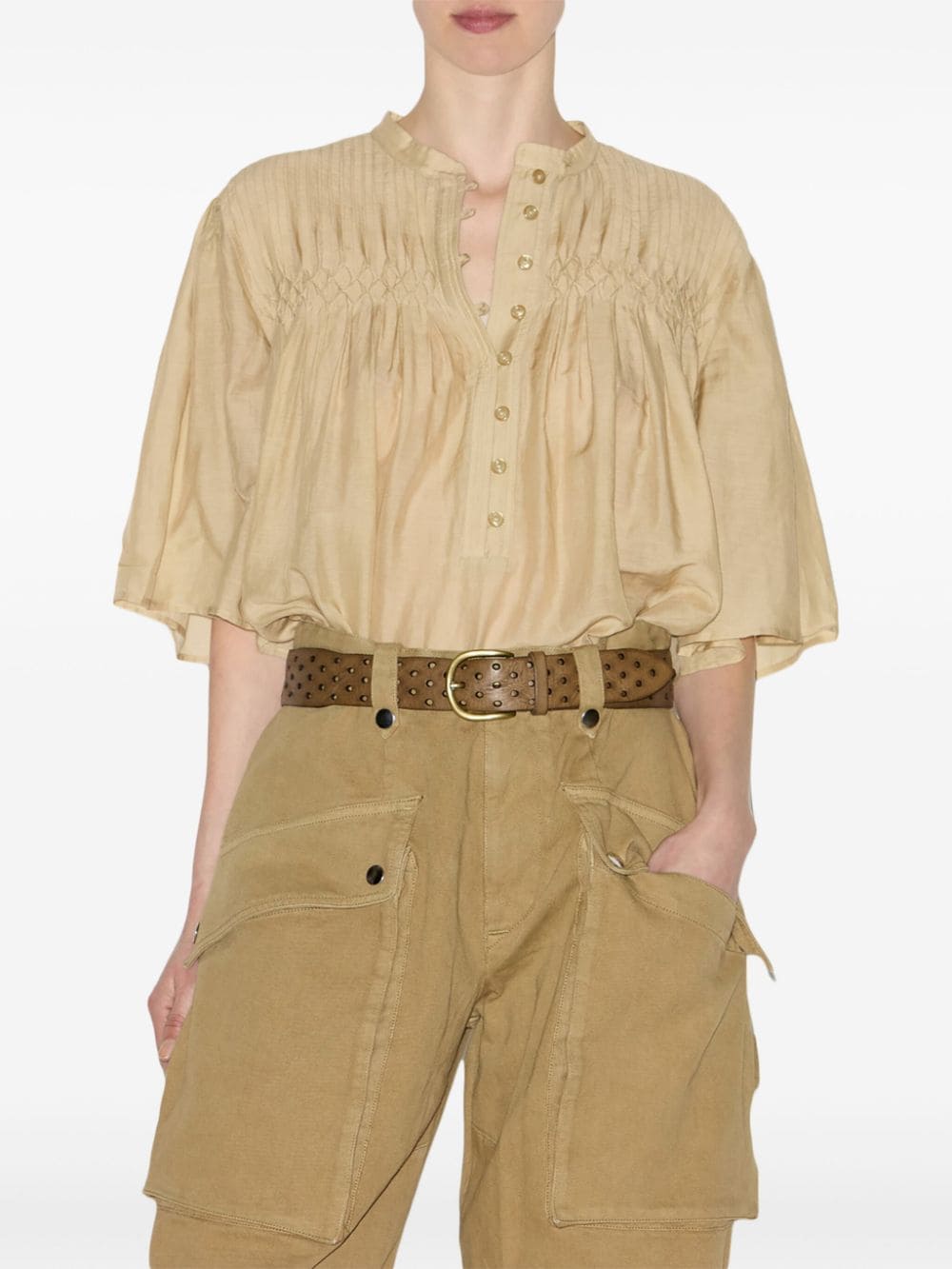 Shop Marant Etoile Destiny Pleat-detail Blouse In Neutrals