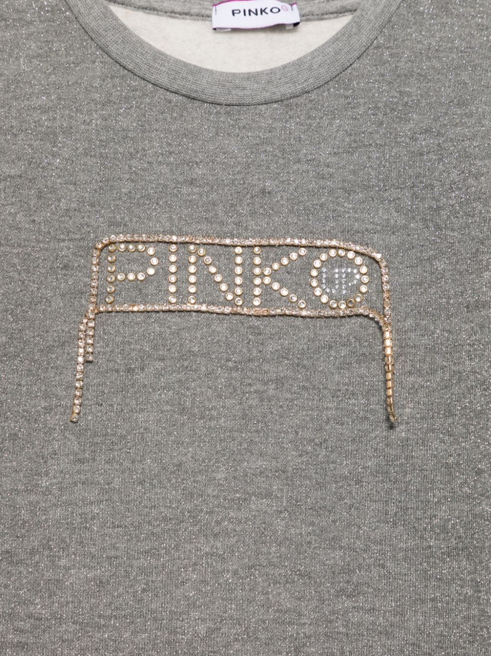 Shop Pinko Crystal-embellished Logo Sweatshirt In Grey