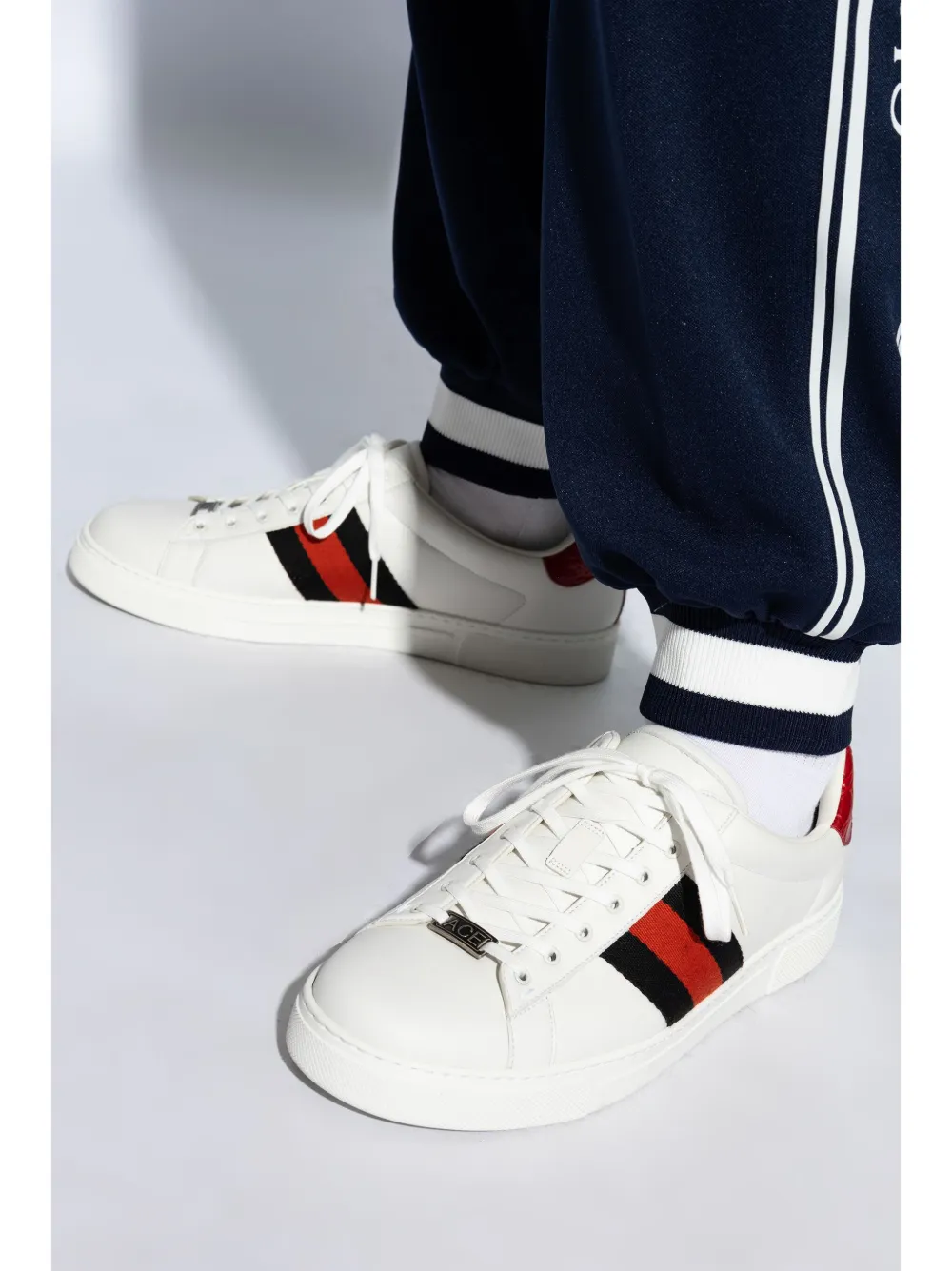 Gucci Ace web-trim leather sneakers - Wit