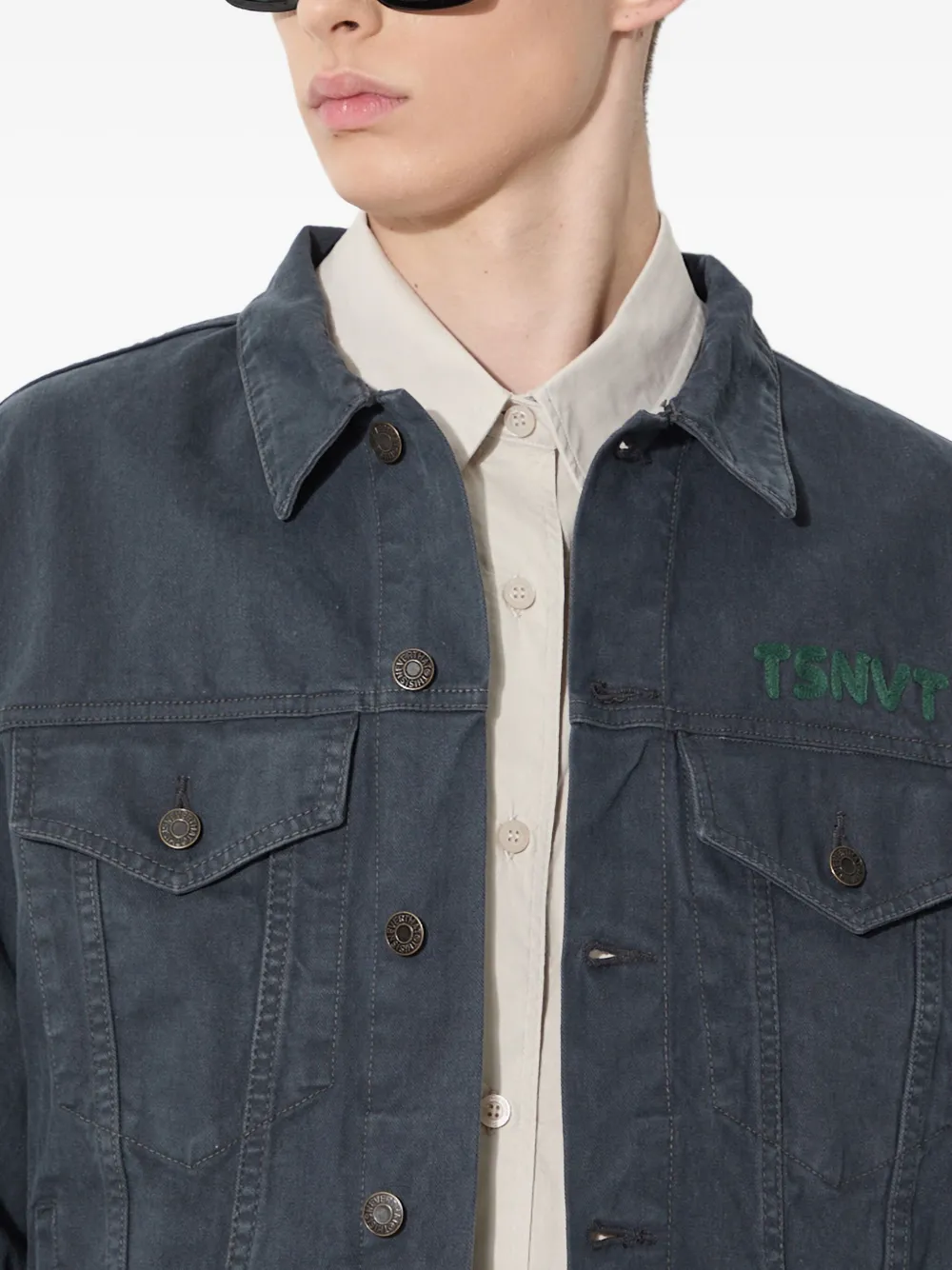This Is Never That Denim jack met knoop Grijs
