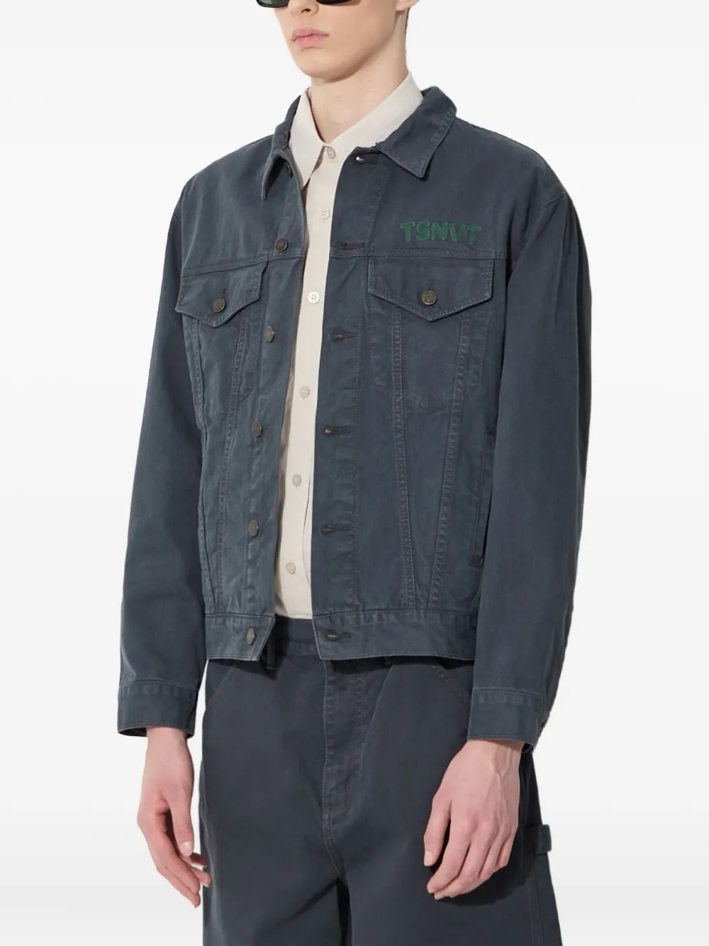 This Is Never That Denim jack met knoop Grijs