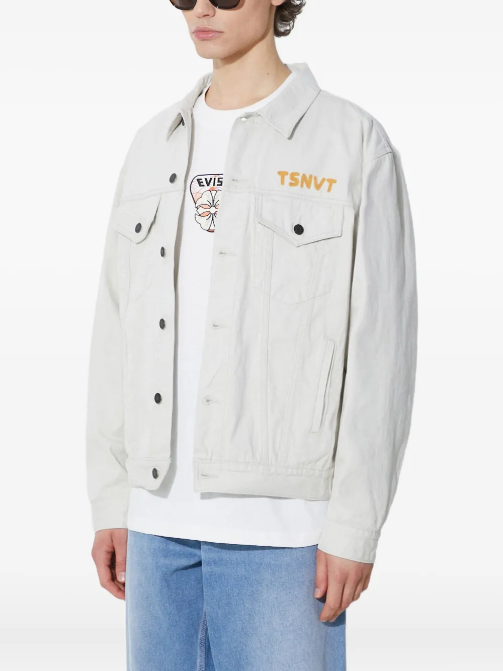 This Is Never That Denim jack met knoop Beige