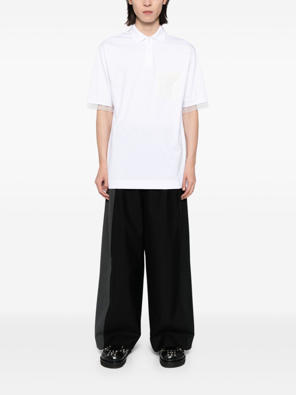 Simone Rocha sheer lace pocket polo shirt - White