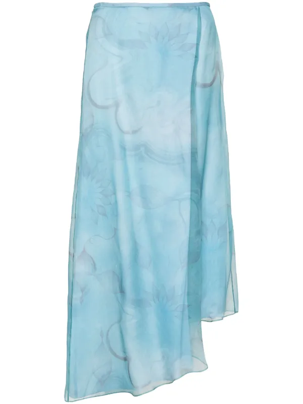 Giorgio Armani Floral-print Asymmetric Skirt in Blue