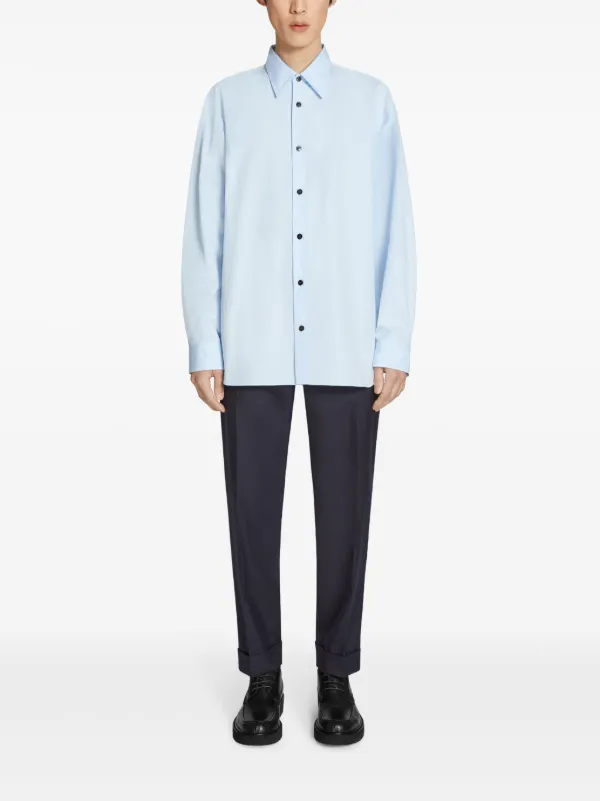 DRIES VAN NOTEN long-sleeve Cotton Shirt | Blue | FARFETCH