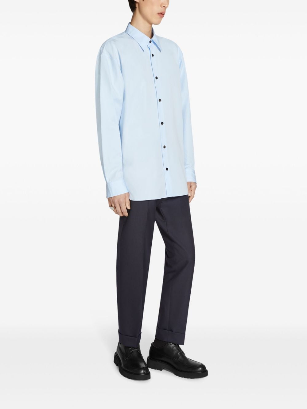 Shop Dries Van Noten Long-sleeve Cotton Shirt In Blue