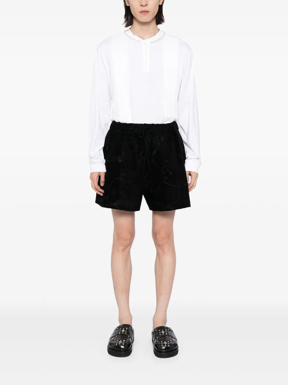 Simone Rocha Shorts met bloemenprint en jacquard - Zwart