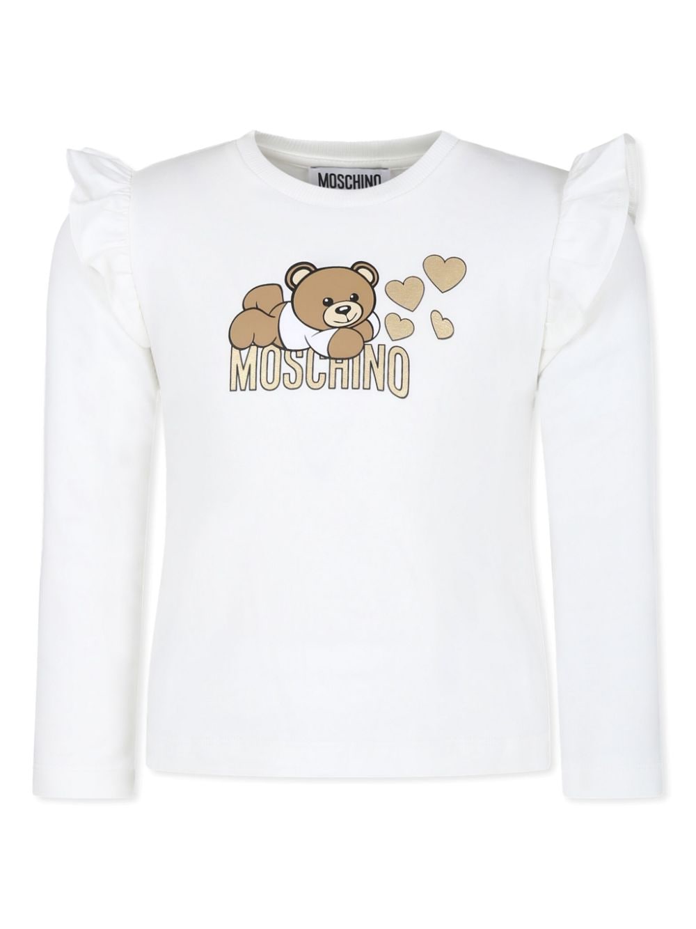 Moschino Kids' Logo-print Frill-shoulder Sweatshirt In White