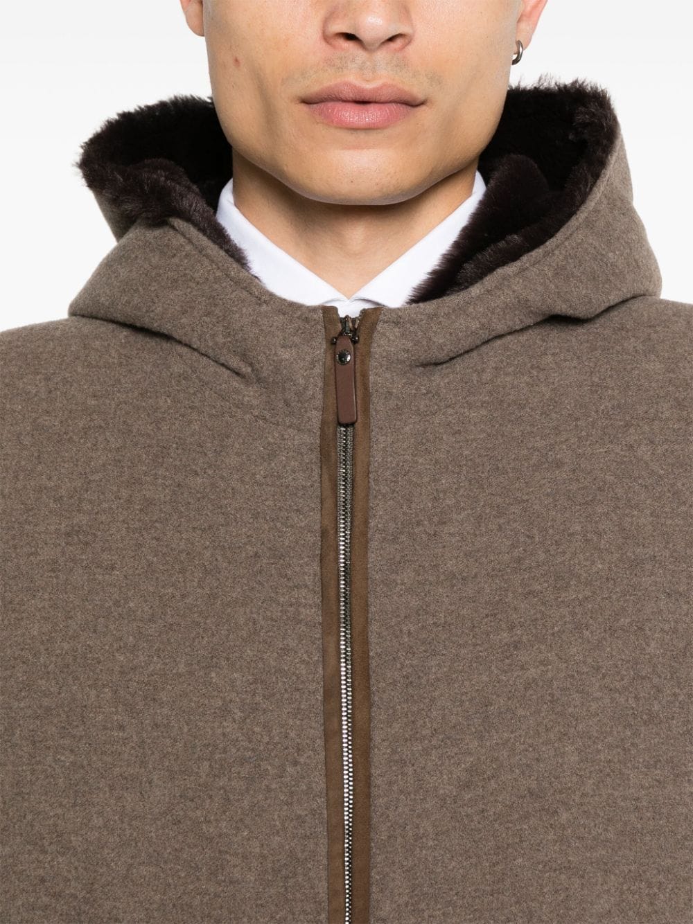 Shop Canali Felted Hooded Jacket In Brown