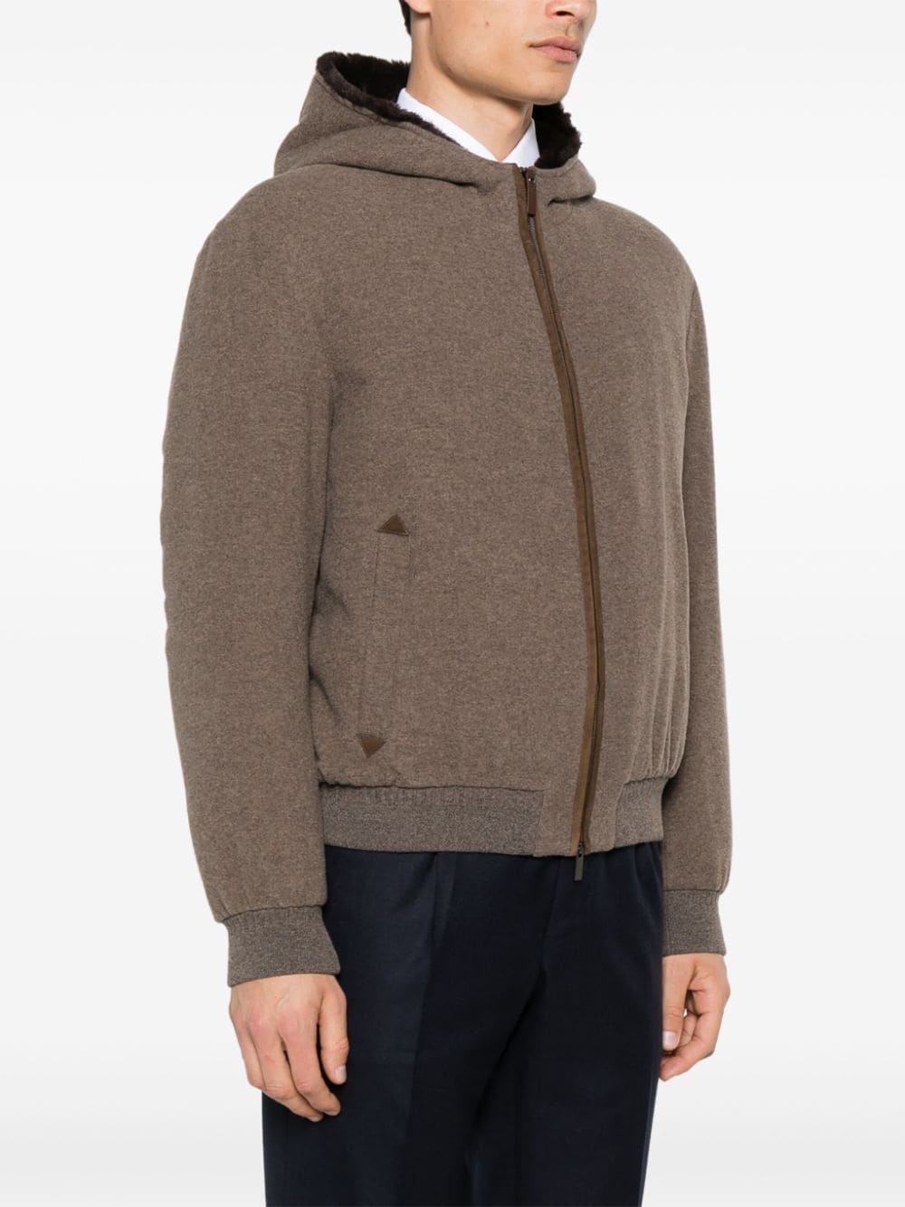 Shop Canali Felted Hooded Jacket In Brown