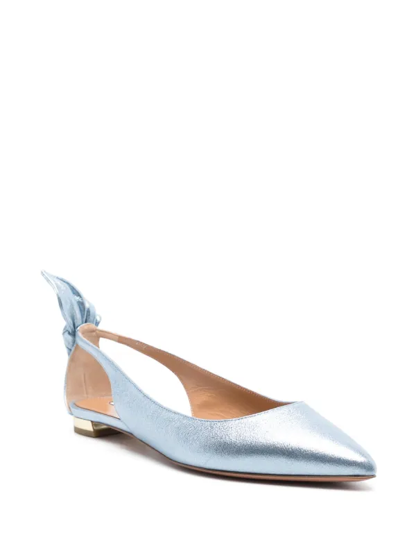 Aquazzura Bow Tie Leather Ballerinas | Blue | FARFETCH