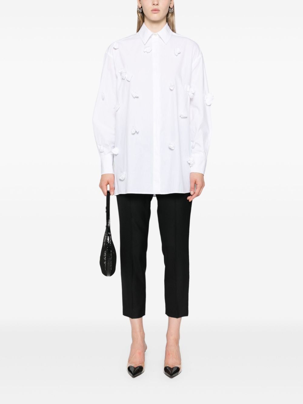 Shop Sportmax Floral-appliqué Cotton Shirt In White