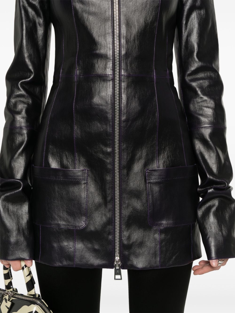 Shop Attico Zip-up Leather Jacket In Black