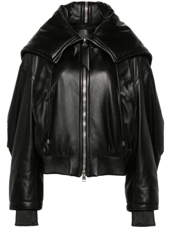 The Attico Padded Leather Bomber Jacket Black FARFETCH EG