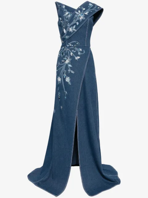 Saiid Kobeisy floral-print denim maxi dress