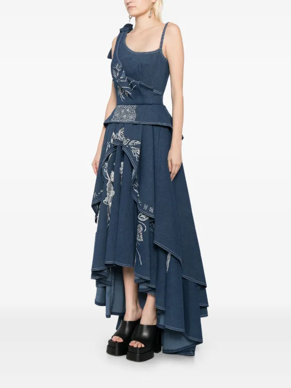 オールインワン・サロペット Saiid Kobeisy Denim Dress With Floral Embroidery Saiid Kobeisy floral-embroidered Denim Maxi Dress | Blue