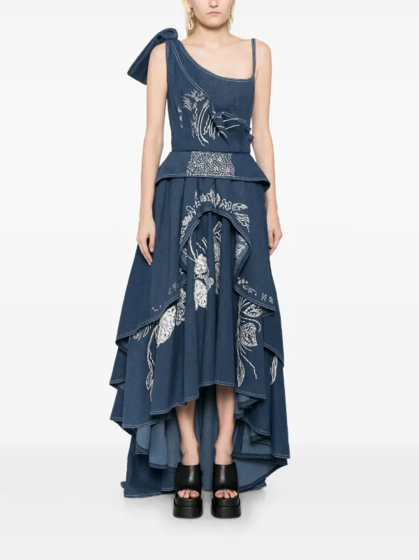 Saiid Kobeisy floral-embroidered Denim Maxi Dress Blue FARFETCH VN