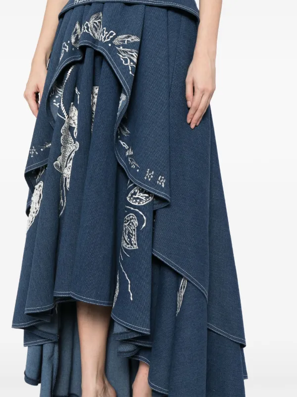 オールインワン・サロペット Saiid Kobeisy Denim Dress With Floral Embroidery Denim dress with floral embroidery – Saiid Kobeisy Online