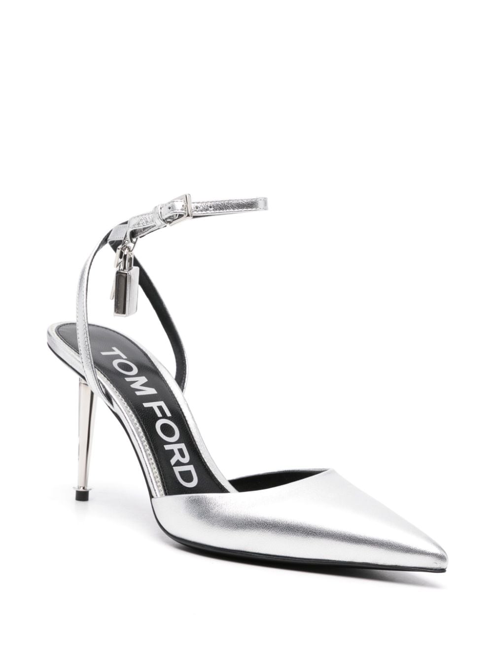 Shop Tom Ford Padlock-charm Metallic Pumps In Silver