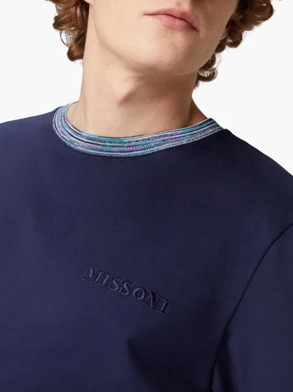 Missoni Embroidered Cotton T-shirt | Blue | FARFETCH UK