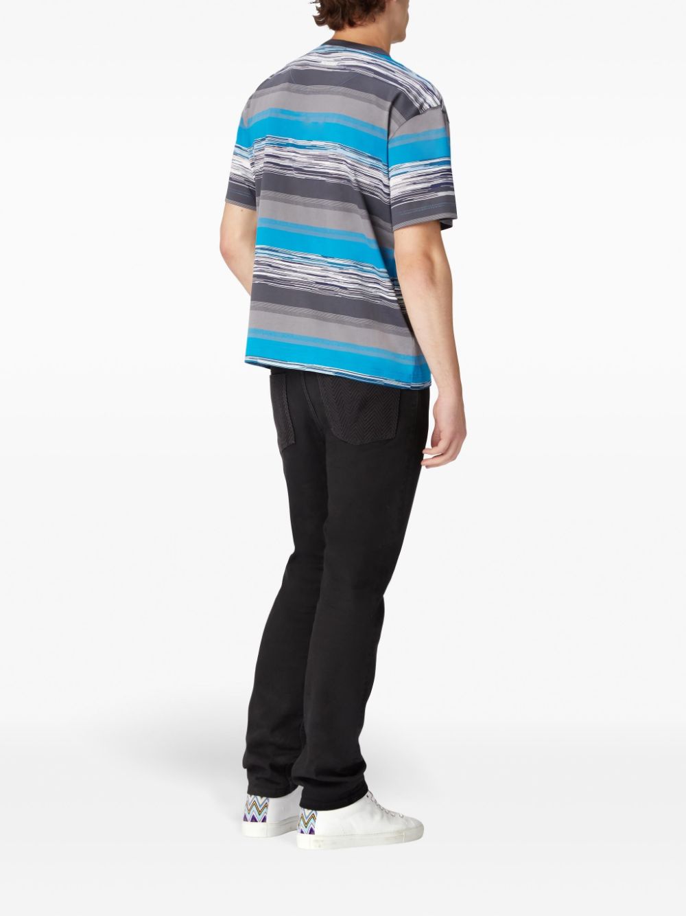 Shop Missoni Striped Cotton T-shirt In Blue