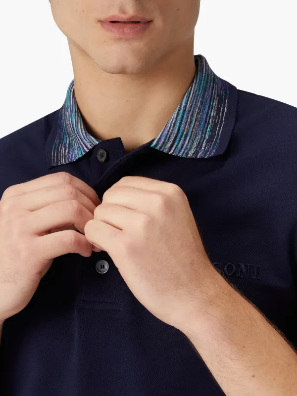 Missoni logo-lettering Cotton Polo Shirt | Blue | FARFETCH