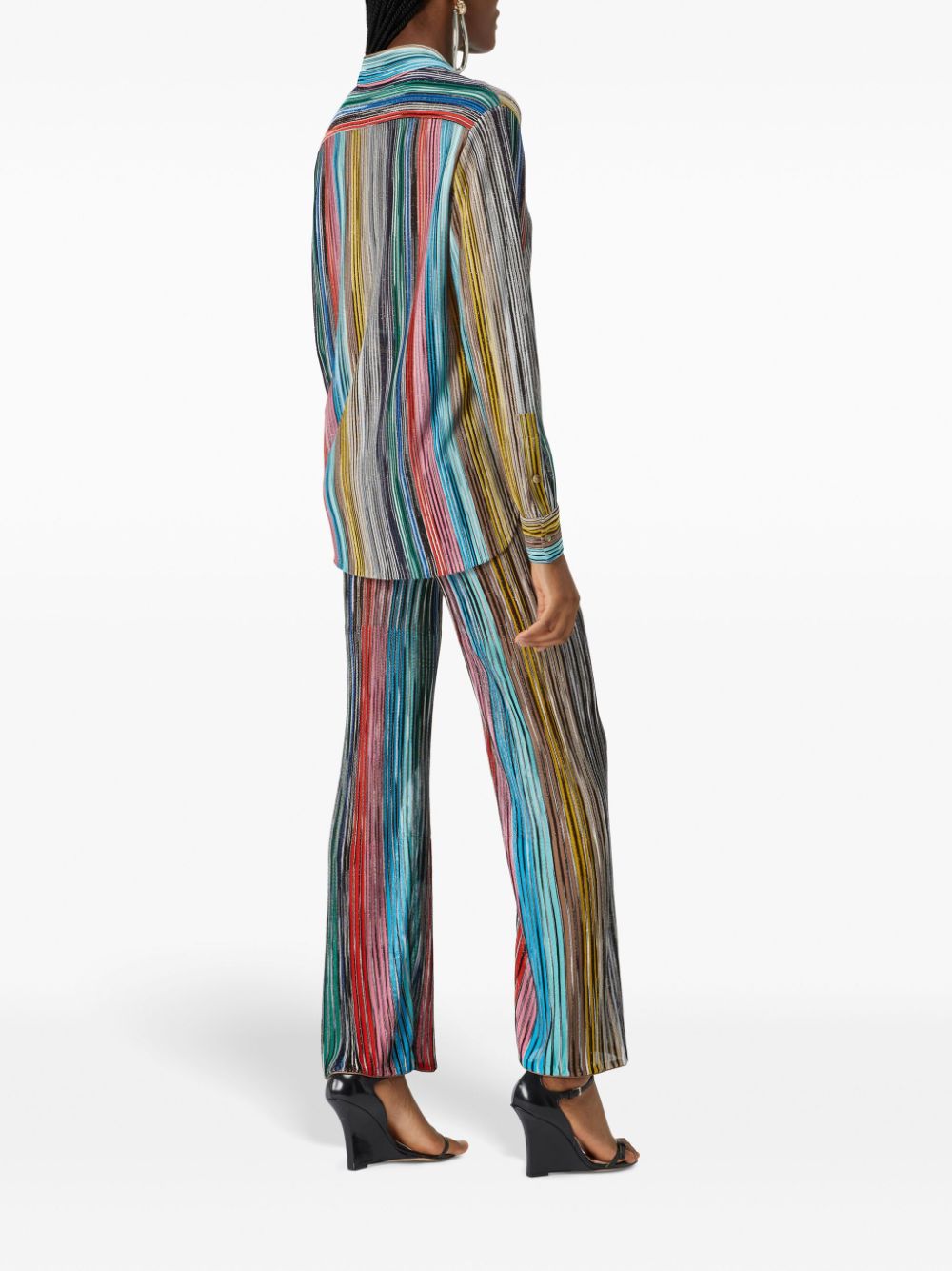 Shop Missoni Striped Flared Trousers In Blue