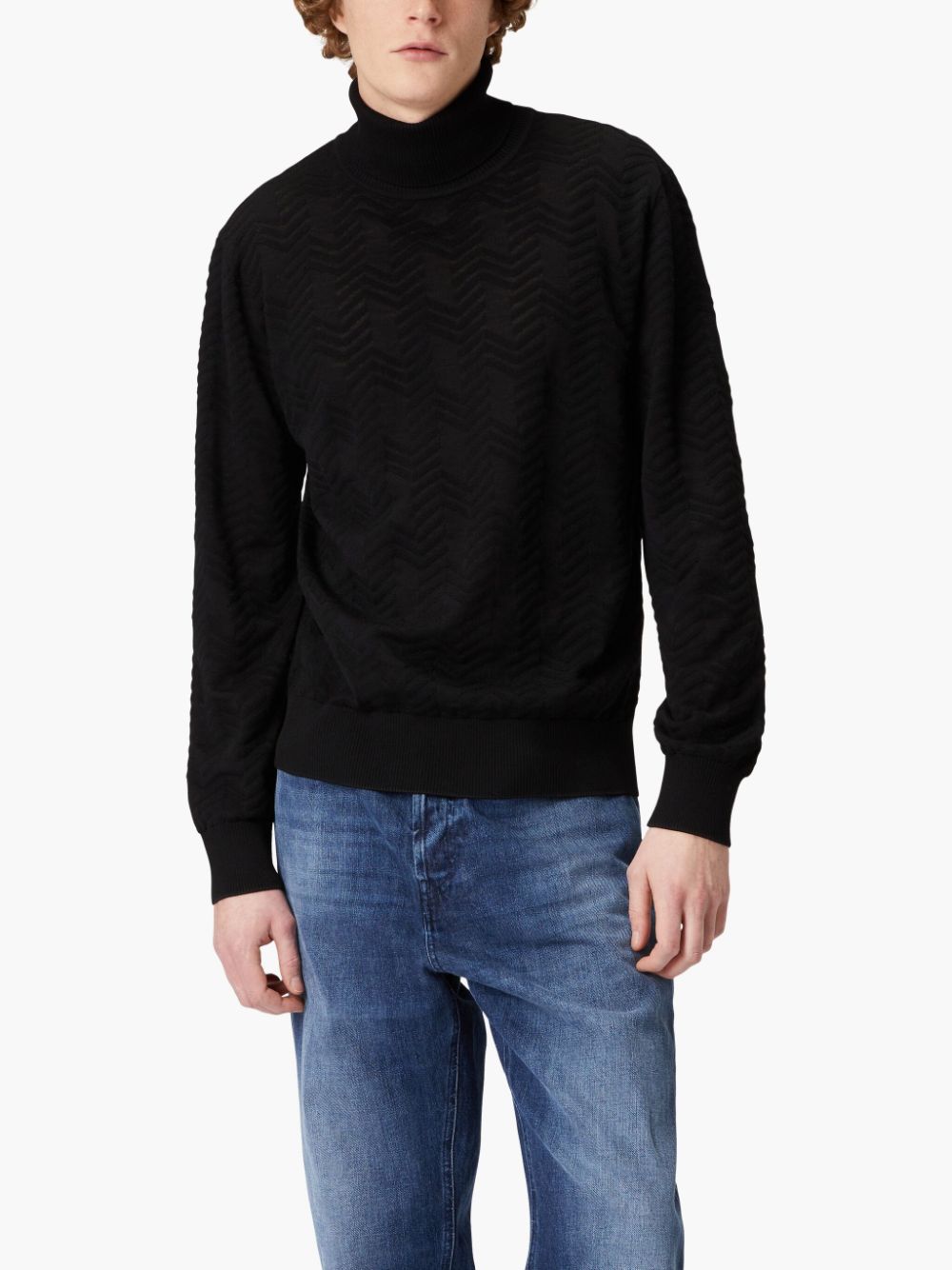 Shop Missoni Chevron Roll-neck Jumper In Black