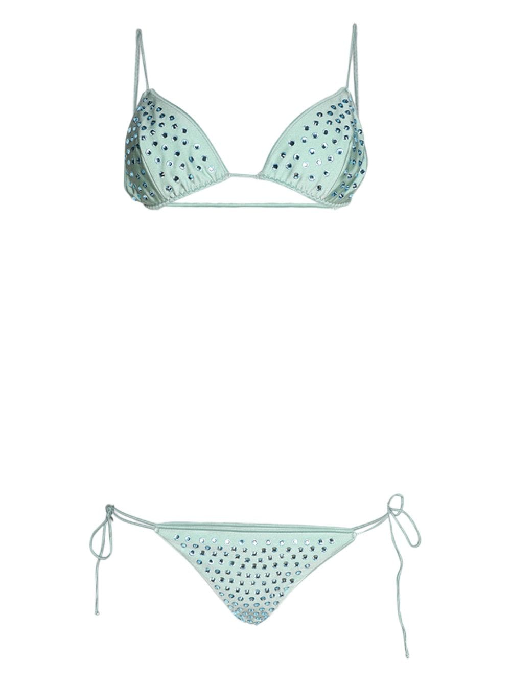 Shop Oseree Gem Crystal-embellished Bikini In Green