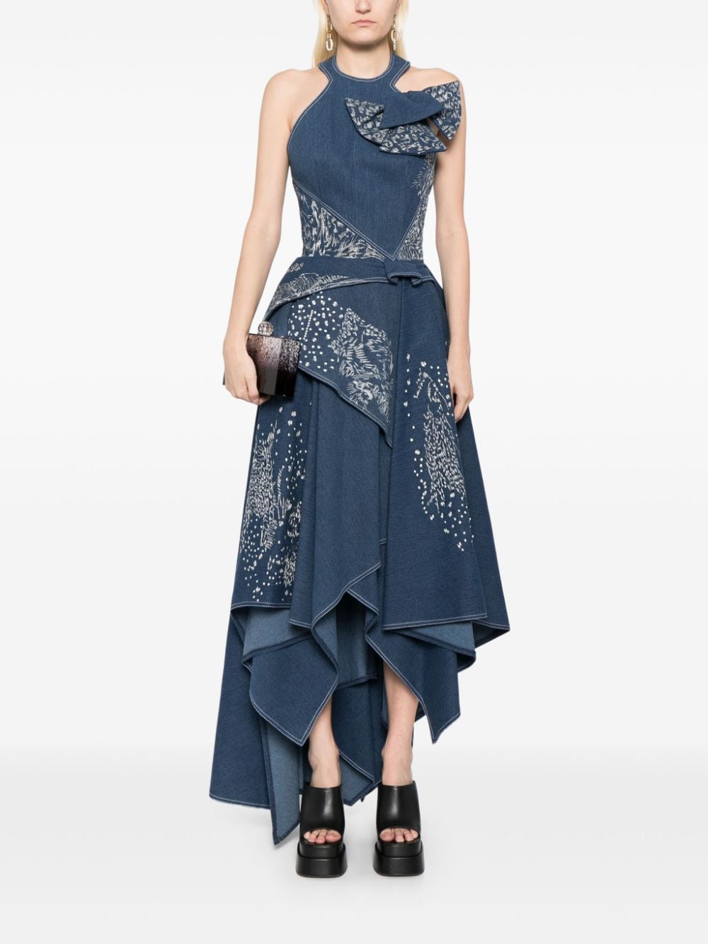 Saiid Kobeisy Denim maxi-jurk met borduurwerk - Blauw