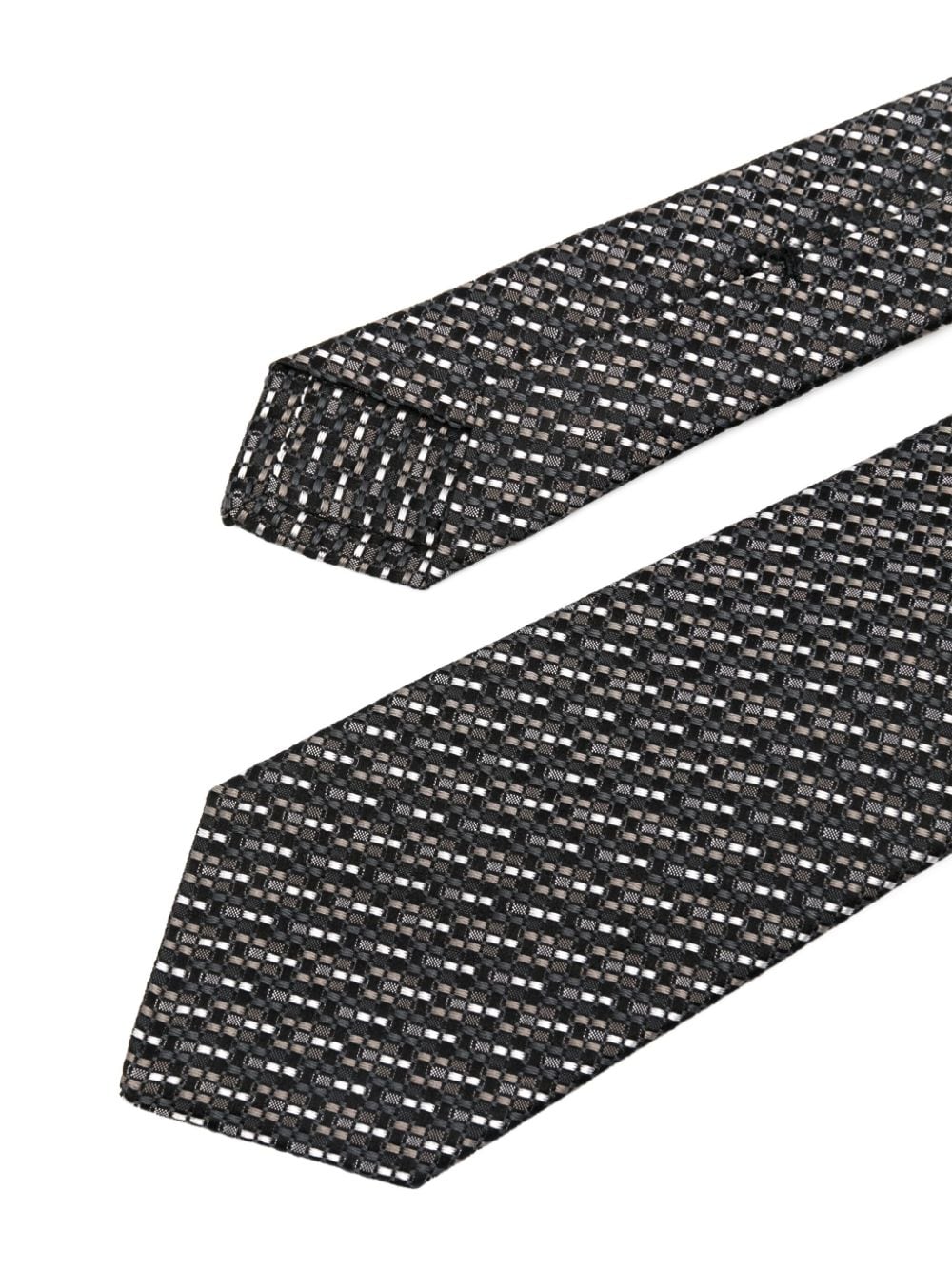 Kiton geometric-jacquard silk tie - Zwart