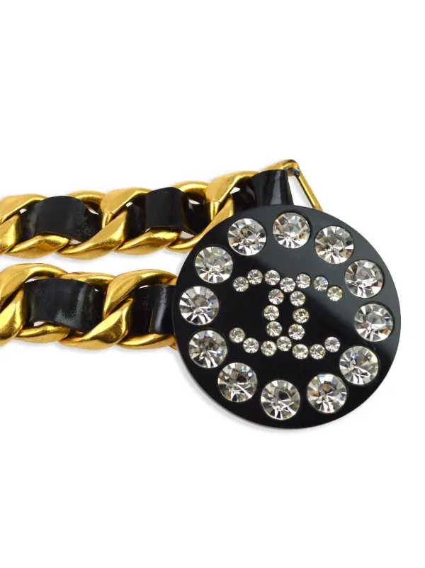 CHANEL Pre-Owned 1995 CC Rhinestone Chain Belt Black FARFETCH IN