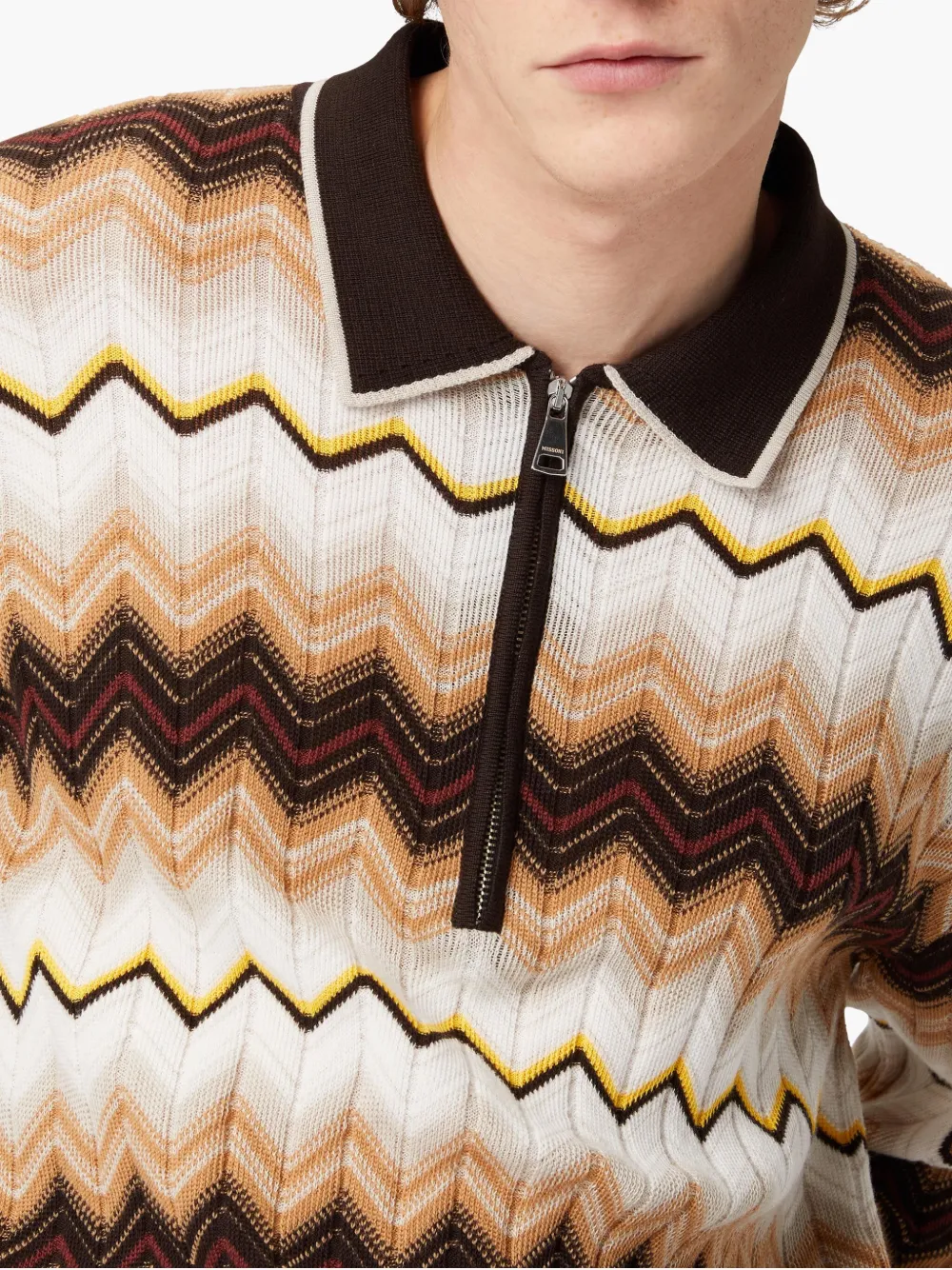 zigzag long sleeve polo shirt