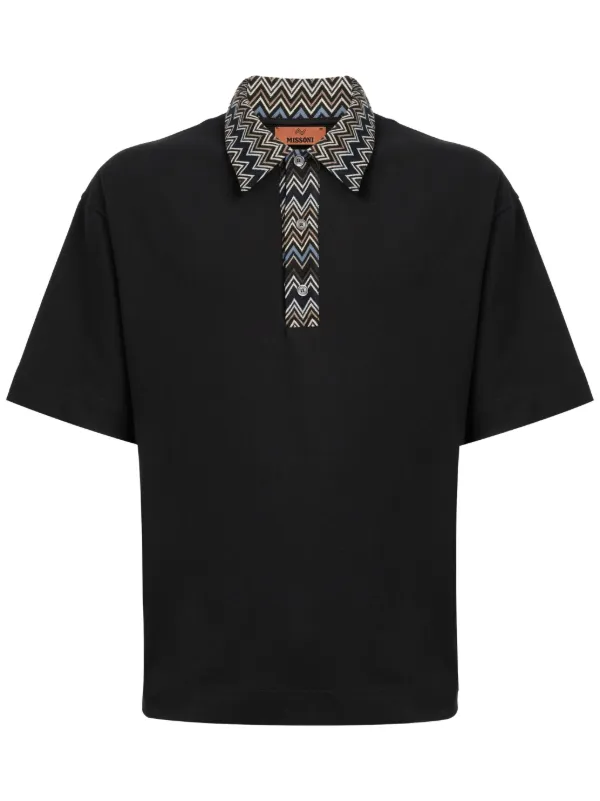 Missoni Chevron knit-insert Cotton Polo Shirt | Black | FARFETCH
