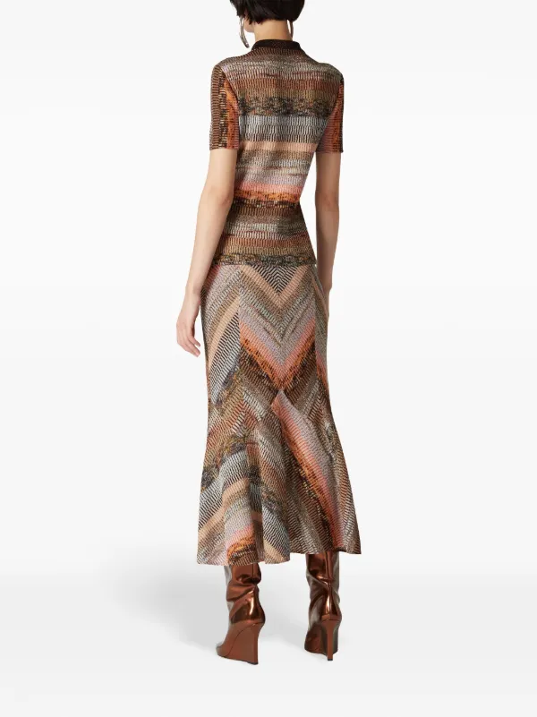 Missoni patchwork-effect Lamé Flared Midi Skirt | Brown Missoni patchwork-effect Lamé Flared Midi Skirt | Brown