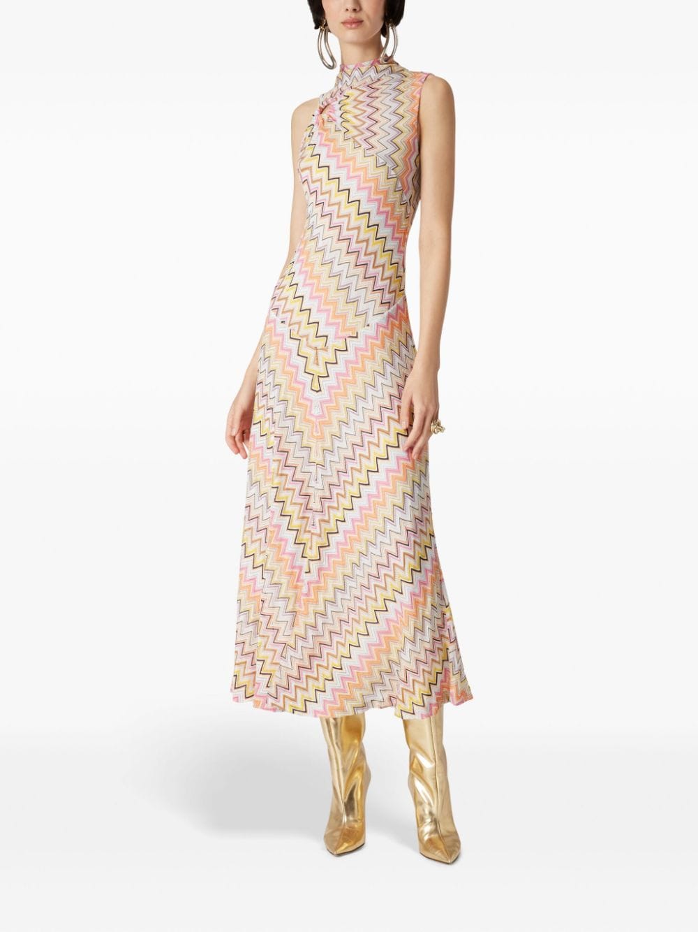 Shop Missoni Zigzag-pattern Midi Dress In Neutrals