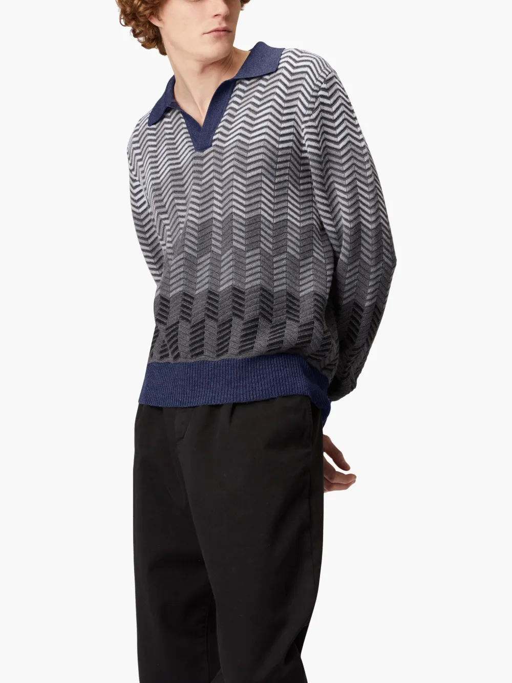 Missoni Poloshirt van scheerwol met zigzagpatroon Grijs