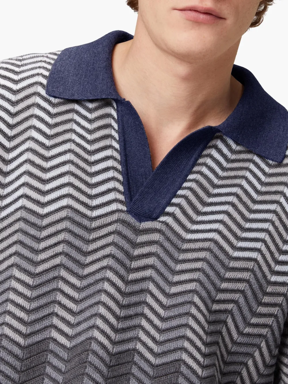 Missoni Poloshirt van scheerwol met zigzagpatroon Grijs