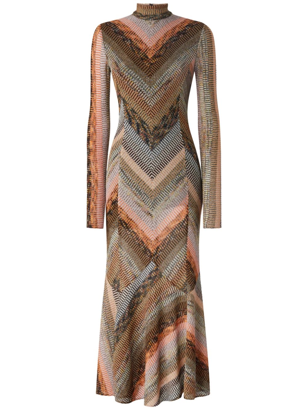 Missoni Flared midi-jurk met opstaande hals Bruin