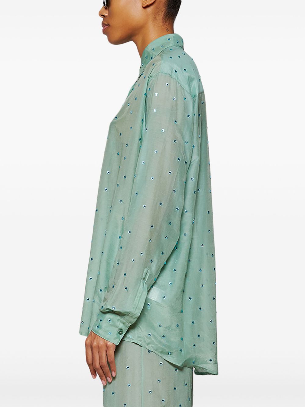 Shop Oseree Gems Crystal-embellished Long-sleeve Shirt In Green