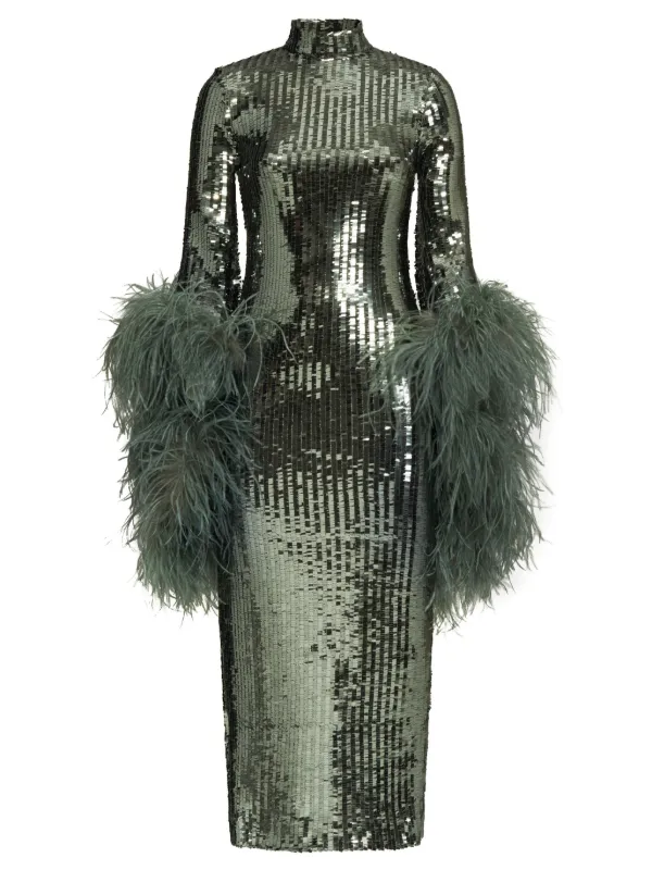 knee length dresses for ladies Cosmic Disco Sequined Long Sleeve Midi Dress main image 0