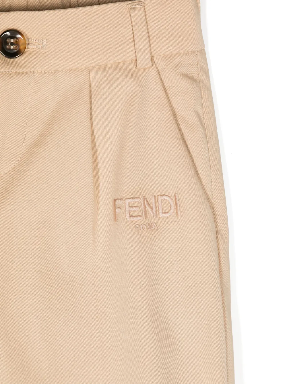 Fendi Kids Pantalon met geborduurd logo en plooi Beige
