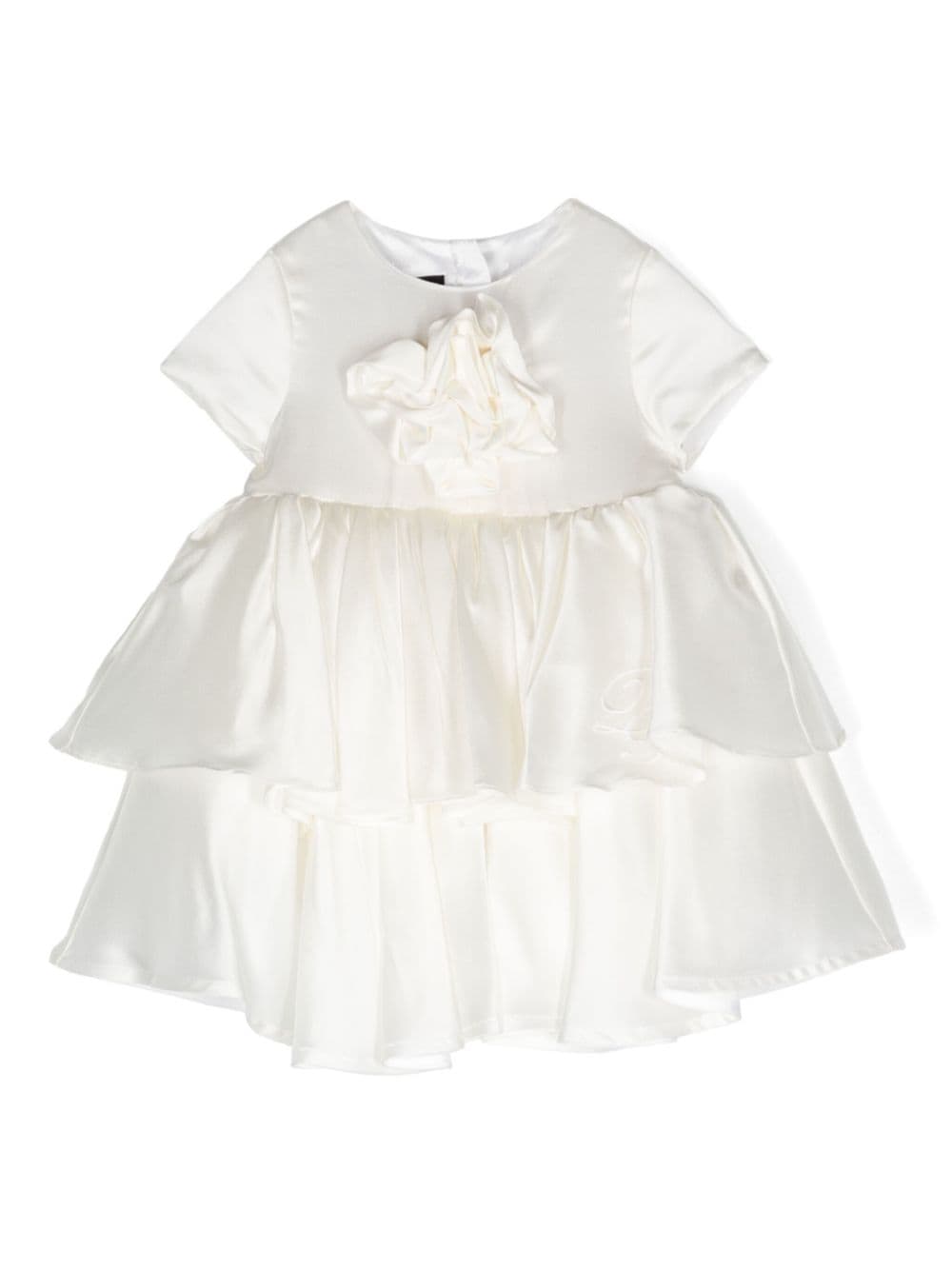 Balmain Babies' Floral-appliqué Satin Dress In Neutrals