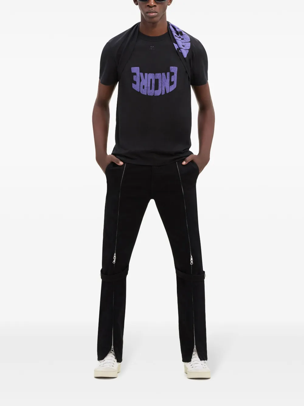 Courrèges T-shirt met grafische print - Zwart