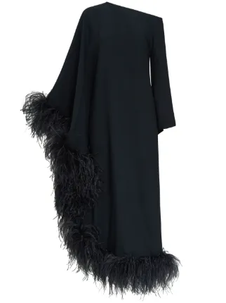Taller Marmo Ubud Extravaganza feather-trim Maxi Dress | Black | FARFETCH