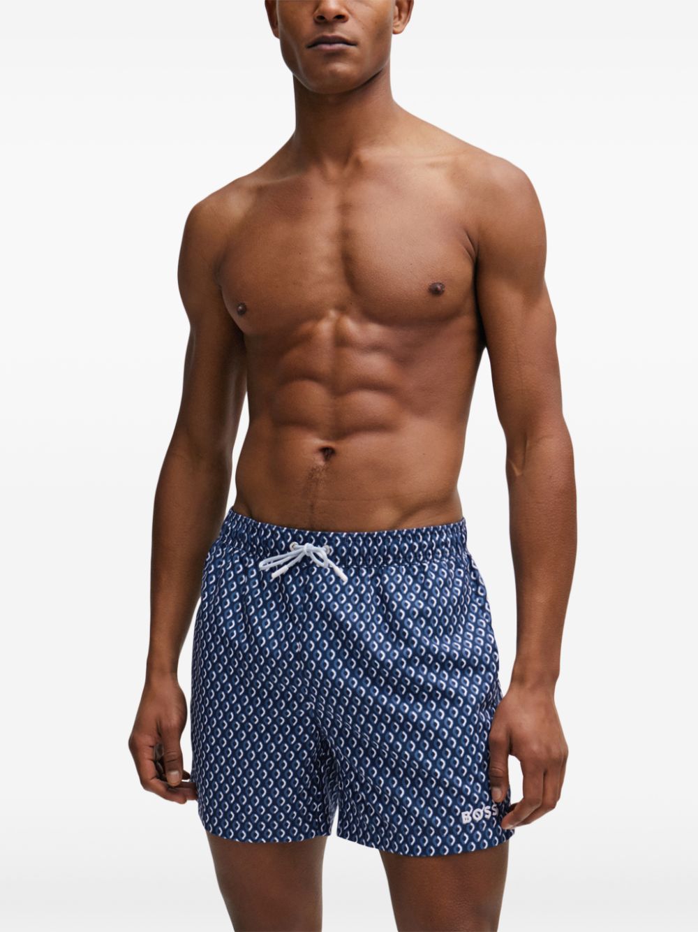 BOSS geometric-print swim shorts - Blauw