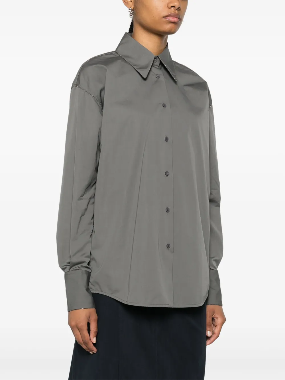 Fabiana Filippi Popeline blouse met kralen afwerking Grijs