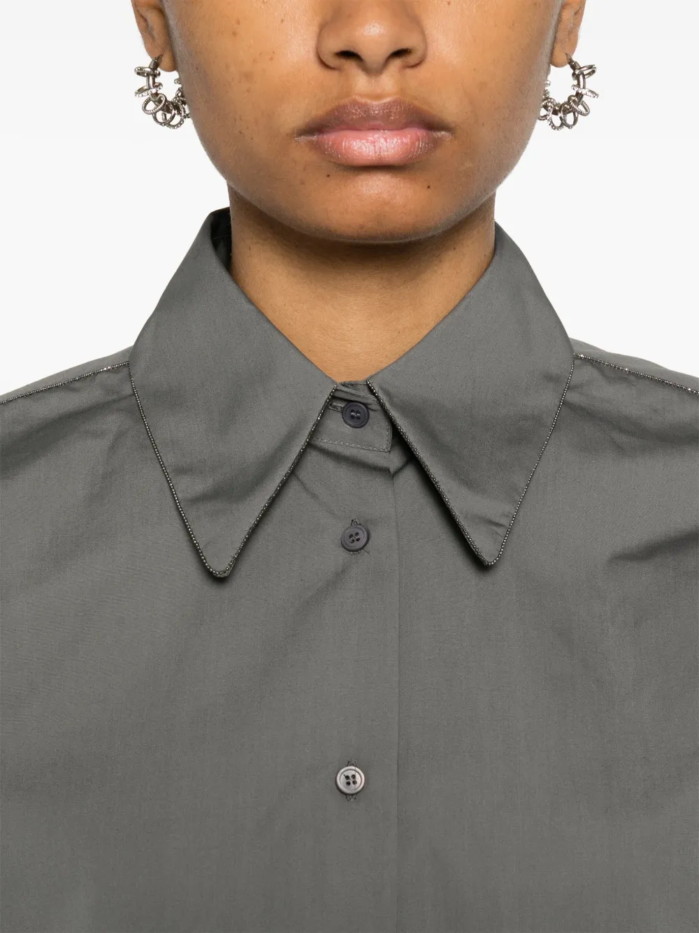 Fabiana Filippi Popeline blouse met kralen afwerking Grijs