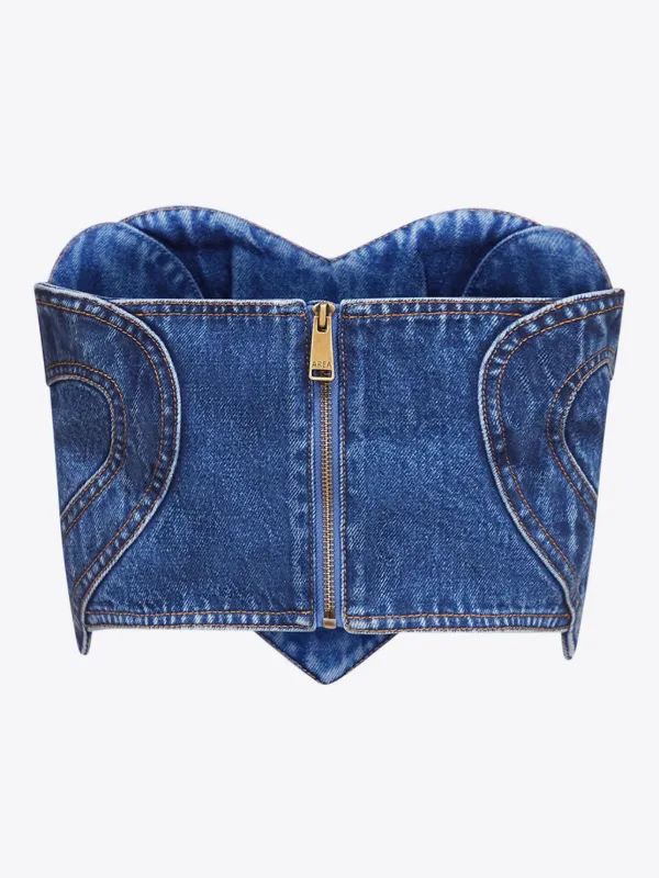 AREA Patchwork heart-motif Denim Bandeau | Blue | FARFETCH